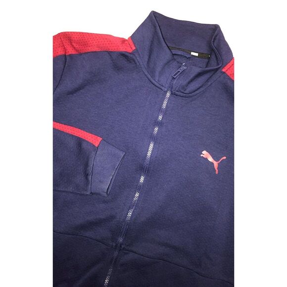 Puma Men's Full Zip Track Jacket Sweatshirt Navy‎ Rhubarb Red XL - Picture 1 of 9